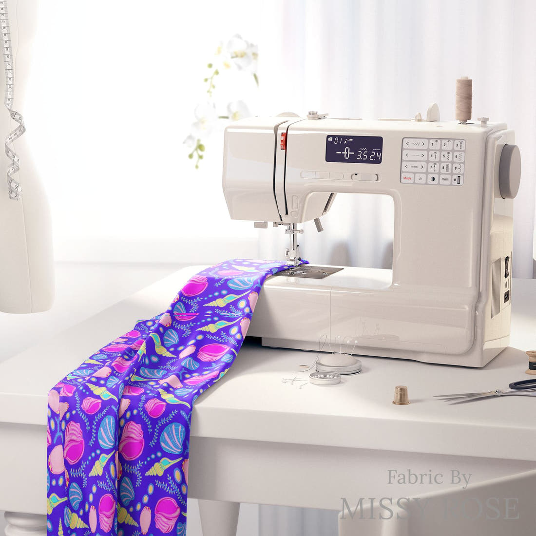 Girl and The Deep Blue Sea 82 fabric on a sewing machine - sew your own | Fabric by Missy Rose