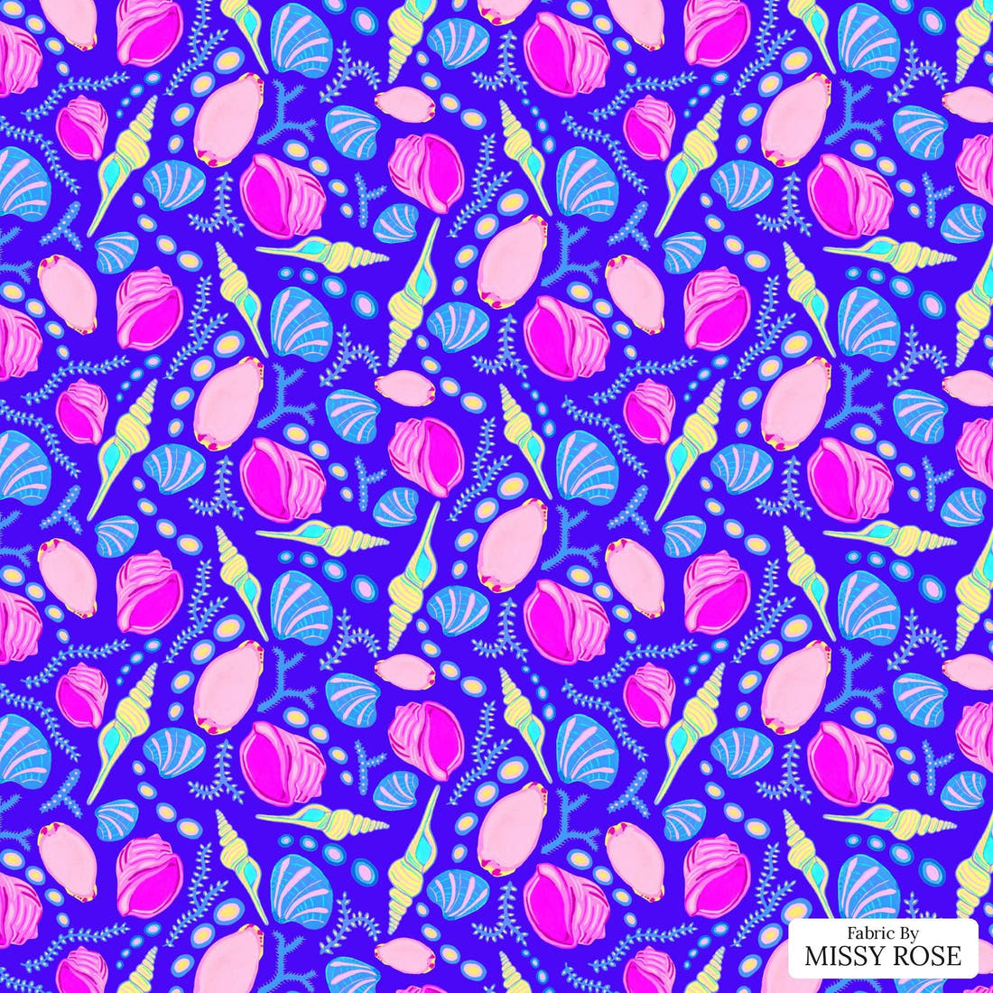 Girl and The Deep Blue Sea 82 flat view of the printed design | Fabric by Missy Rose