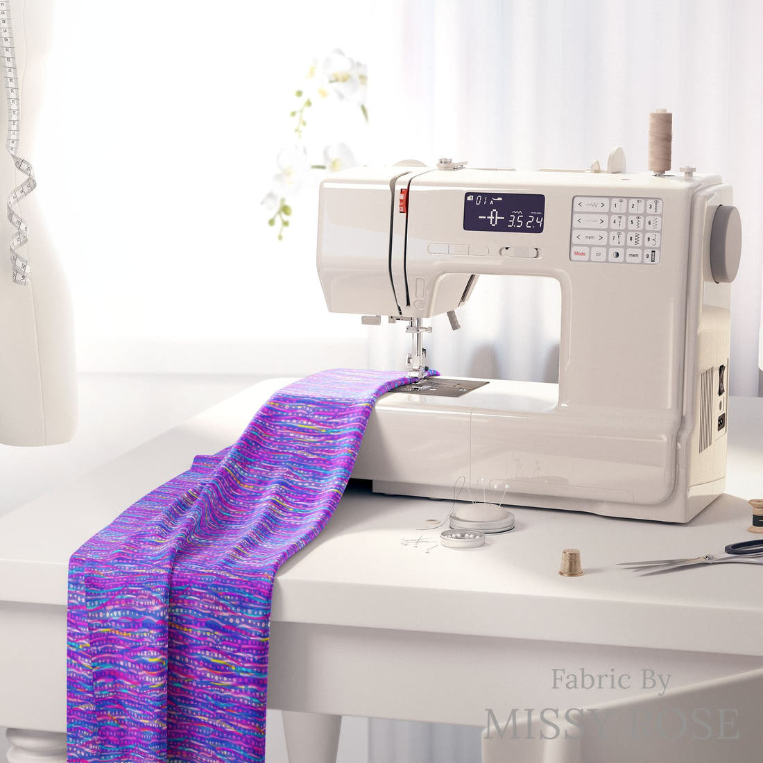 Girl and The Deep Blue Sea 83 fabric on a sewing machine - sew your own | Fabric by Missy Rose