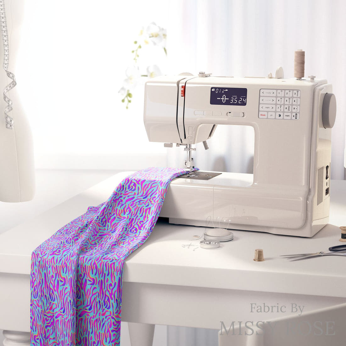Girl and The Deep Blue Sea 84 fabric on a sewing machine - sew your own | Fabric by Missy Rose
