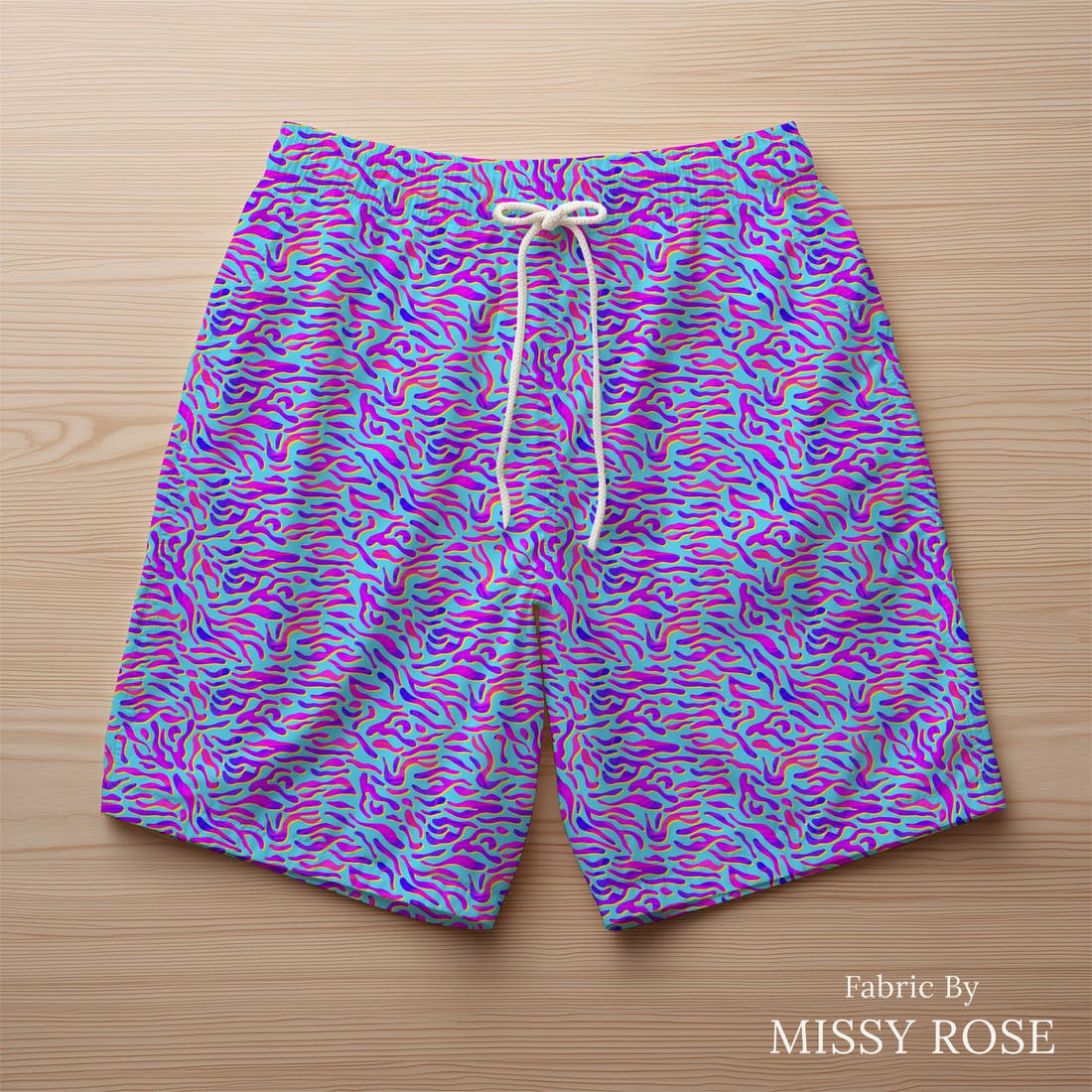 Girl and The Deep Blue Sea 84 sewn into swim shorts - custom printed fabric | Fabric by Missy Rose