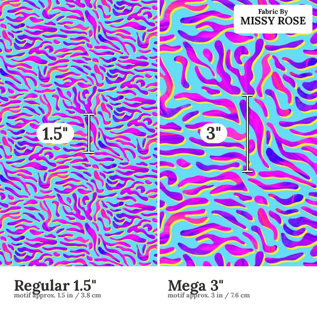 Girl and The Deep Blue Sea 84 Regular 1.5 inch vs Mega 3 inch print scale side by side | Fabric by Missy Rose