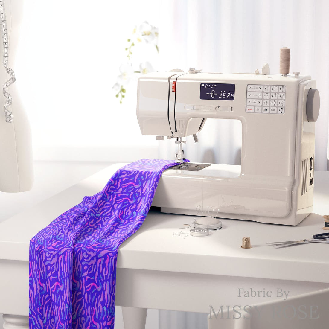 Girl and The Deep Blue Sea 85 fabric on a sewing machine - sew your own | Fabric by Missy Rose
