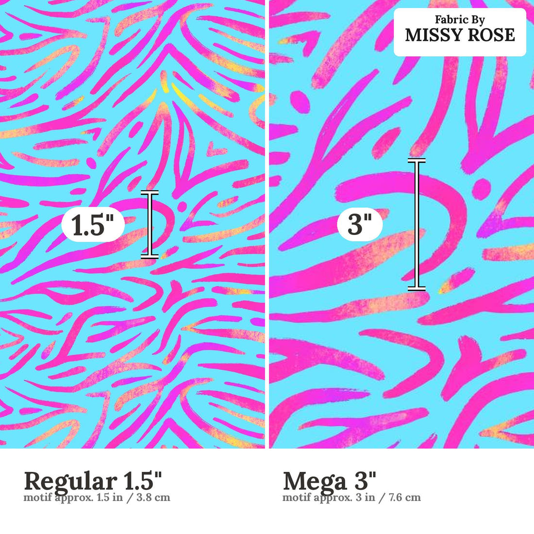 Girl and The Deep Blue Sea 86 Regular 1.5 inch vs Mega 3 inch print scale side by side | Fabric by Missy Rose