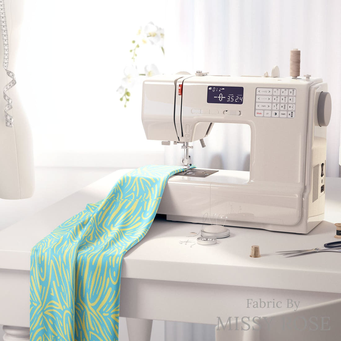 Girl and The Deep Blue Sea 87 fabric on a sewing machine - sew your own | Fabric by Missy Rose