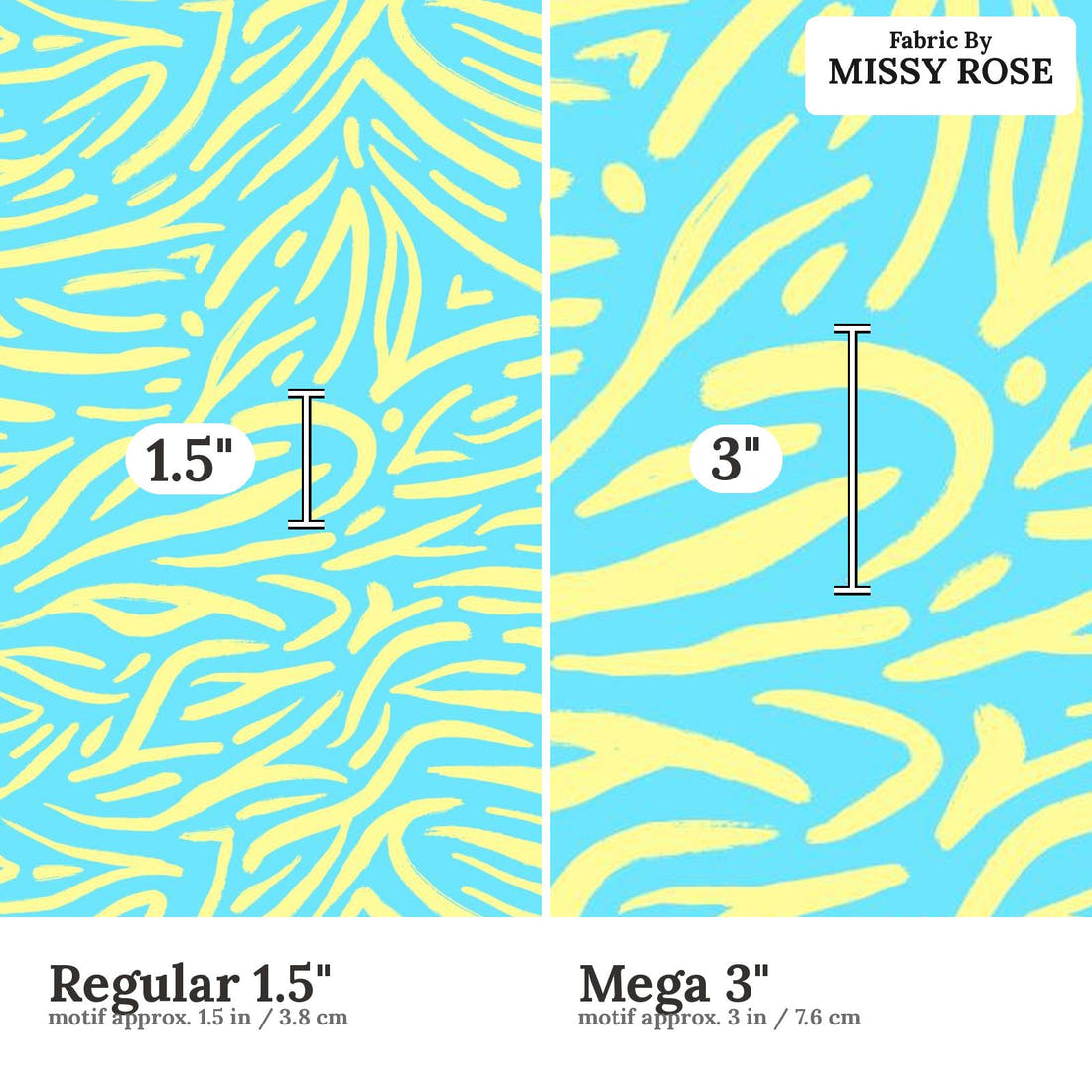 Girl and The Deep Blue Sea 87 Regular 1.5 inch vs Mega 3 inch print scale side by side | Fabric by Missy Rose