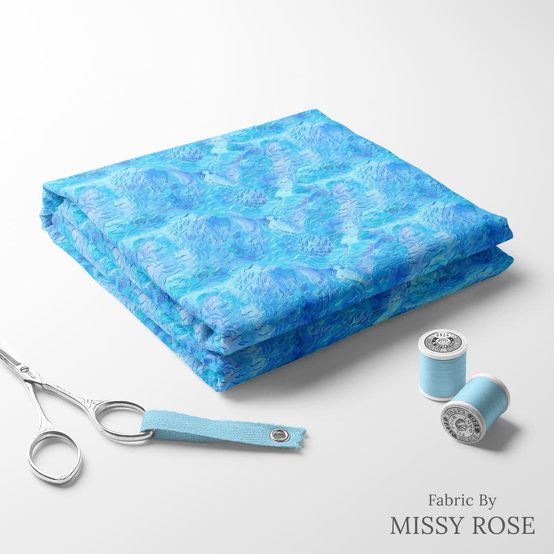 Girl and The Deep Blue Sea 89 folded fabric stack with matching thread - pre-order fabric Australia | Fabric by Missy Rose
