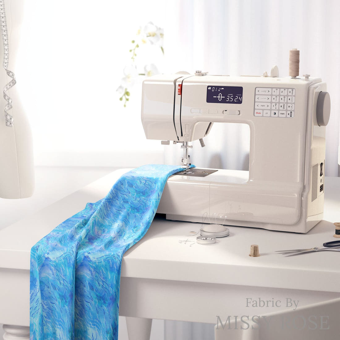 Girl and The Deep Blue Sea 89 on a sewing machine - premium fabric for sewing projects | Fabric by Missy Rose