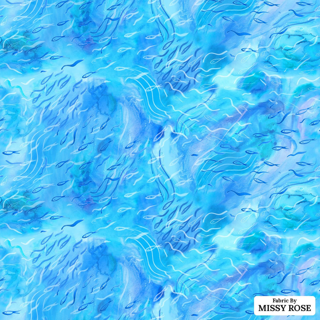 Girl and The Deep Blue Sea 89 - flat view of the print, zoom in for detail | Fabric by Missy Rose