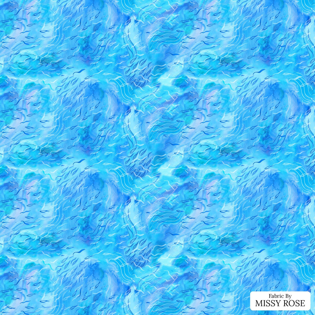 Girl and The Deep Blue Sea 89 - flat view of the print, zoom in for detail | Fabric by Missy Rose