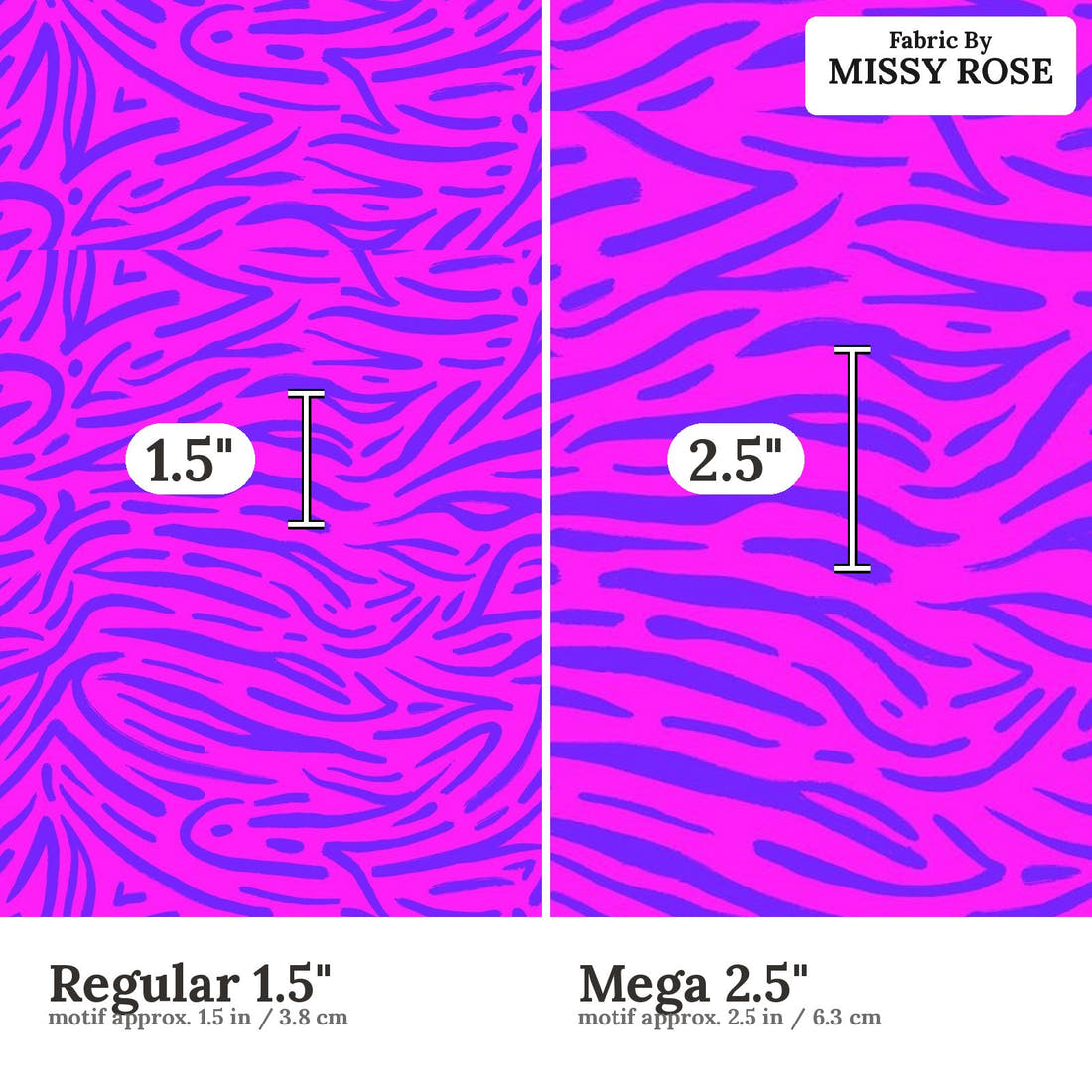 Girl and The Deep Blue Sea 88 Regular 1.5 inch vs Mega 2.5 inch print scale side by side | Fabric by Missy Rose