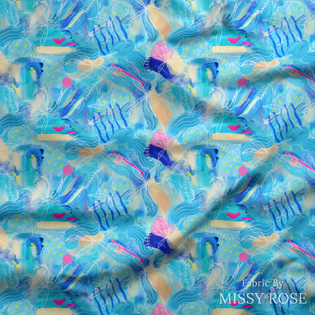 Girl and The Deep Blue Sea 90 draped fabric mockup - custom printed fabric by the metre | Fabric by Missy Rose