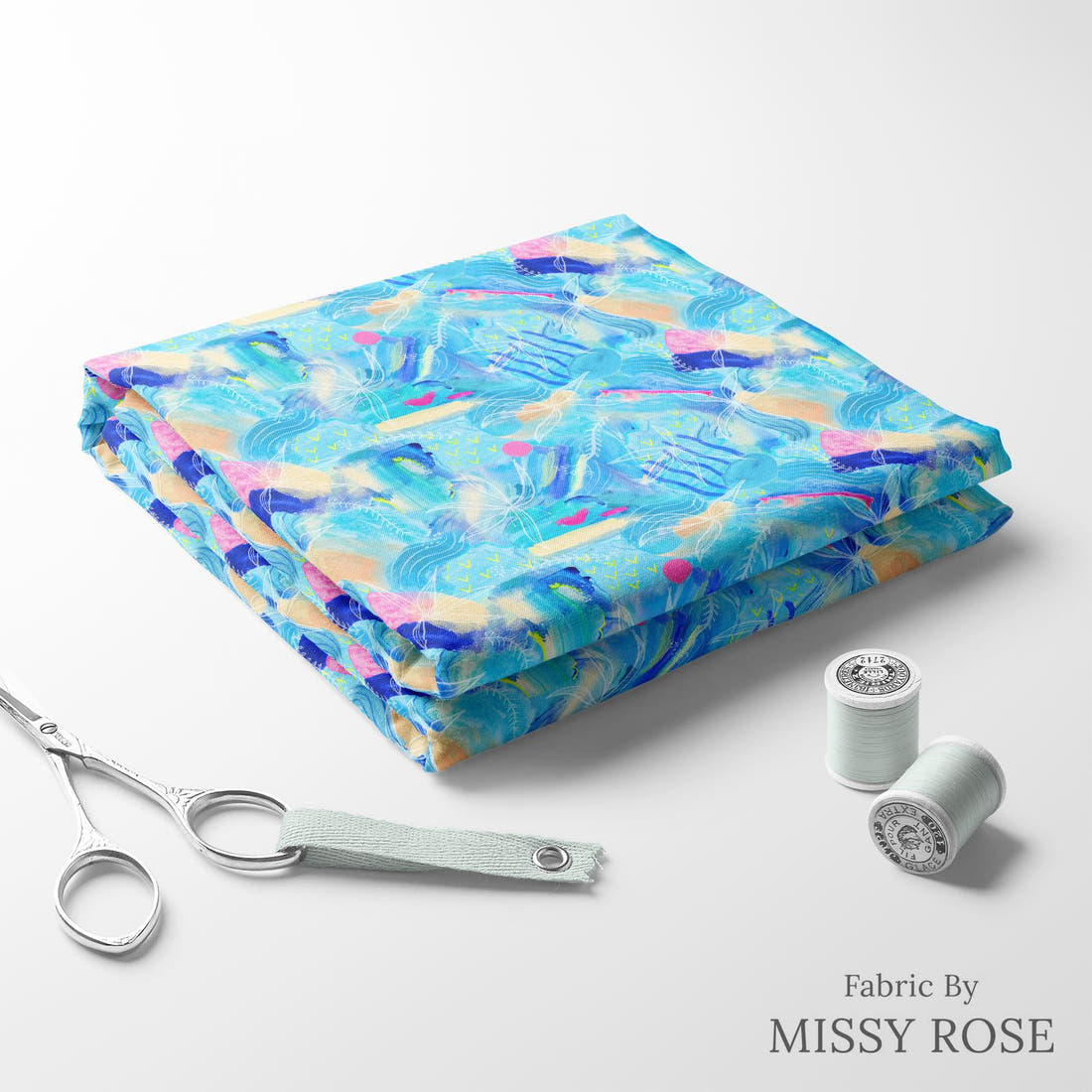 Girl and The Deep Blue Sea 90 folded fabric stack with matching thread - pre-order fabric Australia | Fabric by Missy Rose