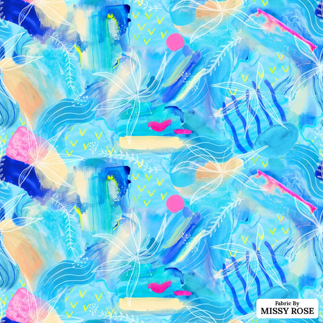 Girl and The Deep Blue Sea 90 - flat view of the print, zoom in for detail | Fabric by Missy Rose