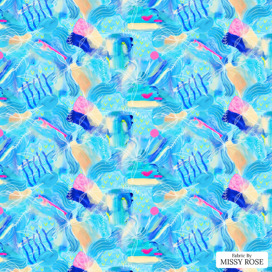 Girl and The Deep Blue Sea 90 - flat view of the print, zoom in for detail | Fabric by Missy Rose