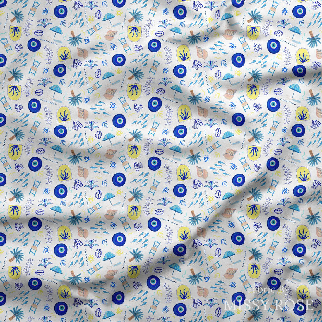 Girl and The Deep Blue Sea 91 draped fabric mockup - custom printed fabric by the metre | Fabric by Missy Rose