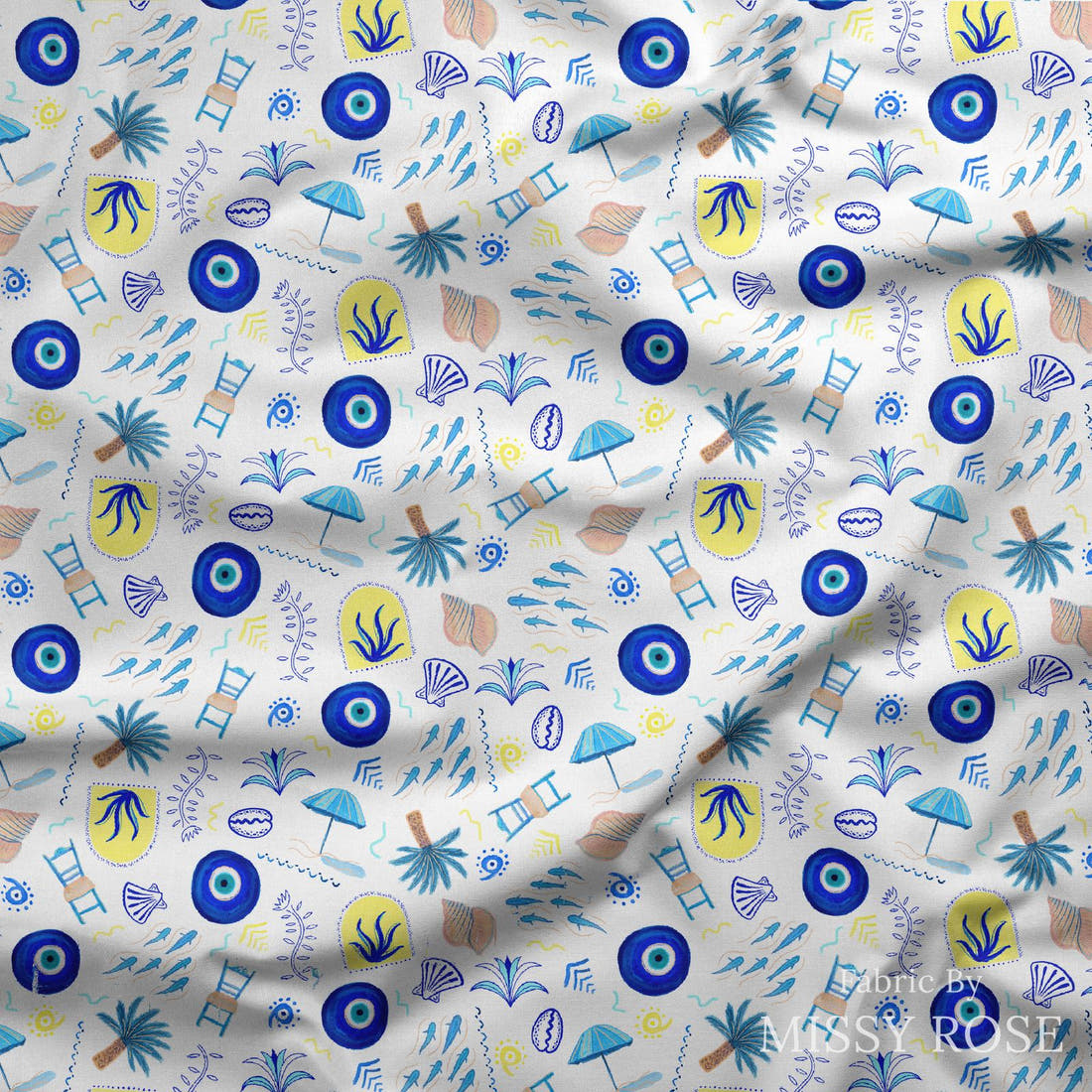 Girl and The Deep Blue Sea 91 draped fabric mockup - custom printed fabric by the metre | Fabric by Missy Rose