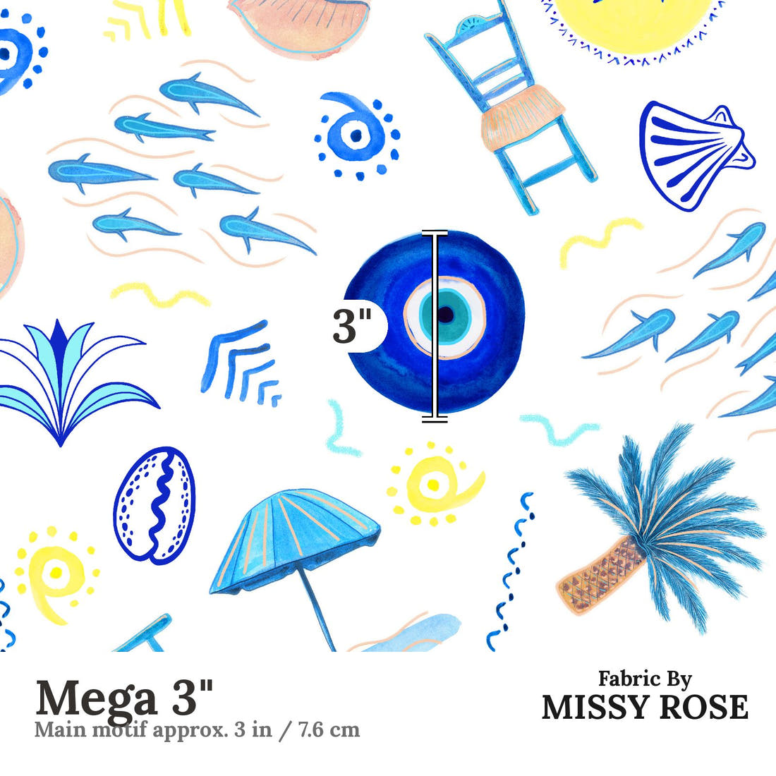 Girl and The Deep Blue Sea 91 Mega 3 inch print scale guide | Fabric by Missy Rose