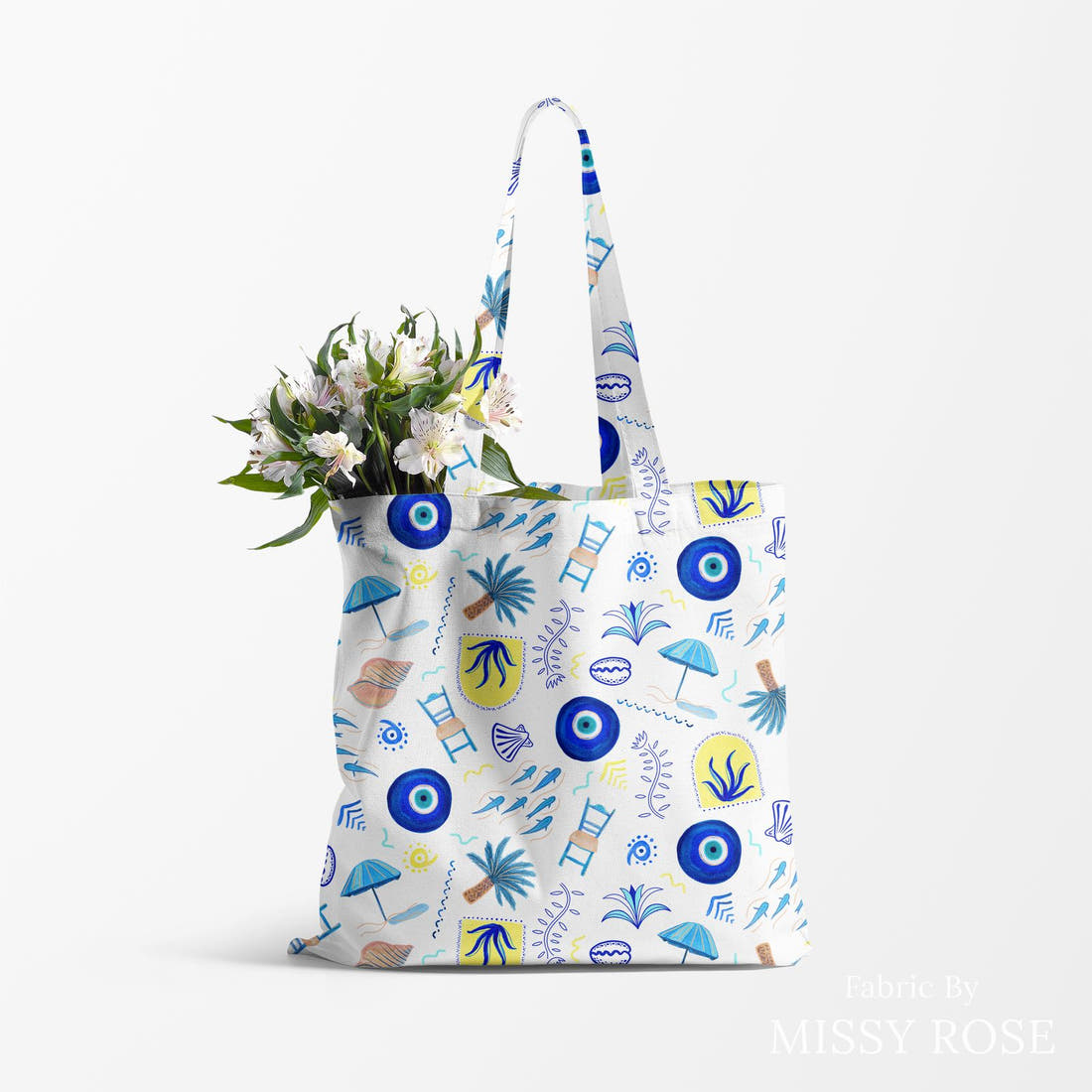 Girl and The Deep Blue Sea 91 made up as a tote bag - see how the print looks made up | Fabric by Missy Rose