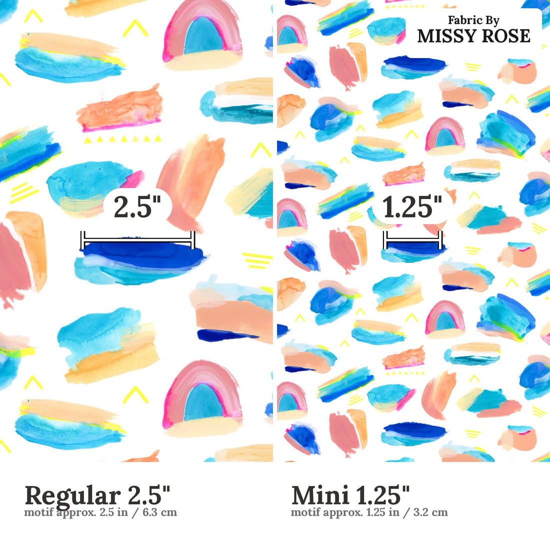 Girl and The Deep Blue Sea 92 Regular 2.5 inch vs Mini 1.25 inch print scale side by side | Fabric by Missy Rose