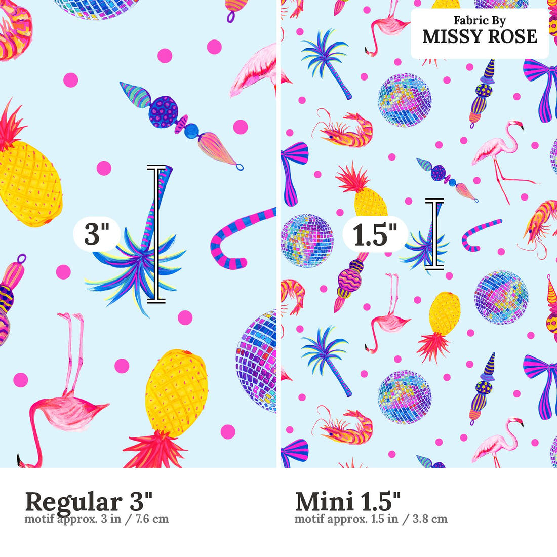 Girl and The Deep Blue Sea 93 Regular 3 inch vs Mini 1.5 inch print scale side by side | Fabric by Missy Rose