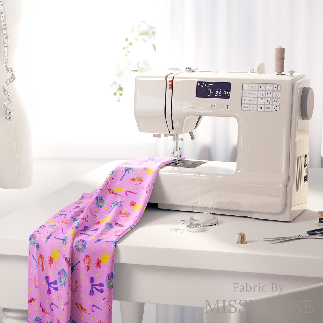 Girl and The Deep Blue Sea 94 on a sewing machine - premium fabric for sewing projects | Fabric by Missy Rose