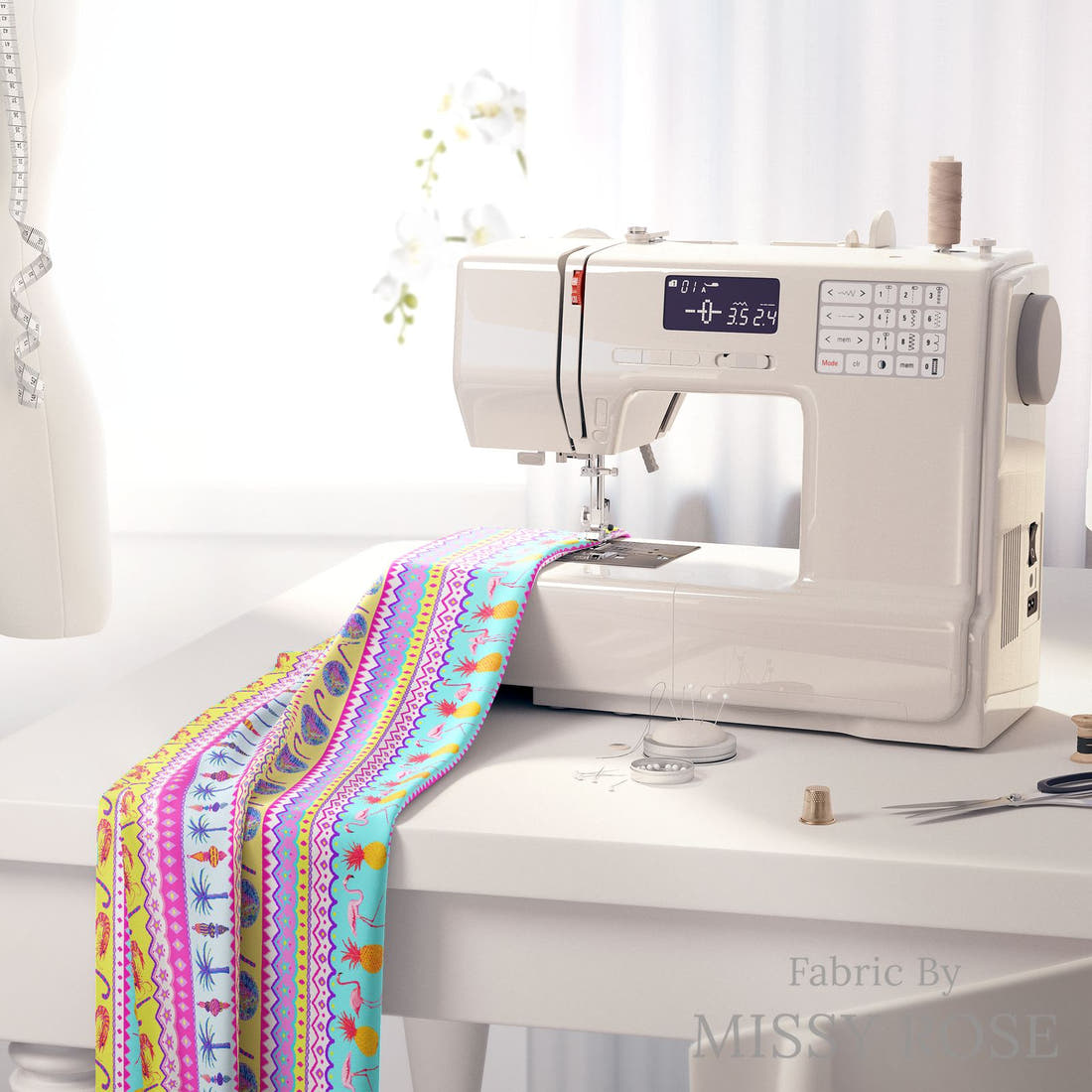 Girl and The Deep Blue Sea 95 on a sewing machine - premium fabric for sewing projects | Fabric by Missy Rose