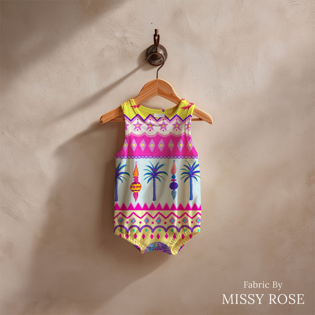 Girl and The Deep Blue Sea 95 sewn into a baby romper - see how the print looks made up | Fabric by Missy Rose