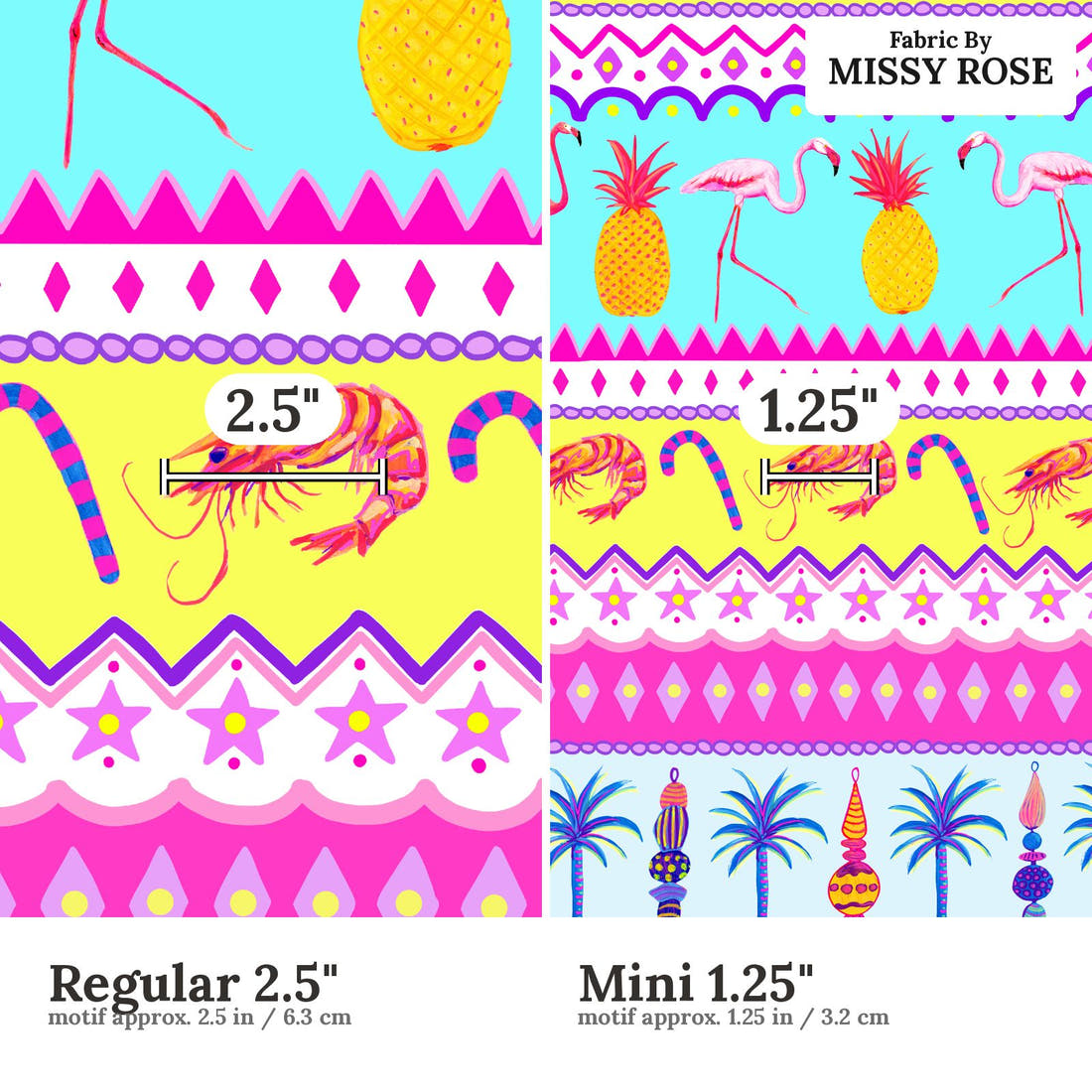 Girl and The Deep Blue Sea 95 Regular 2.5 inch vs Mini 1.25 inch print scale side by side | Fabric by Missy Rose
