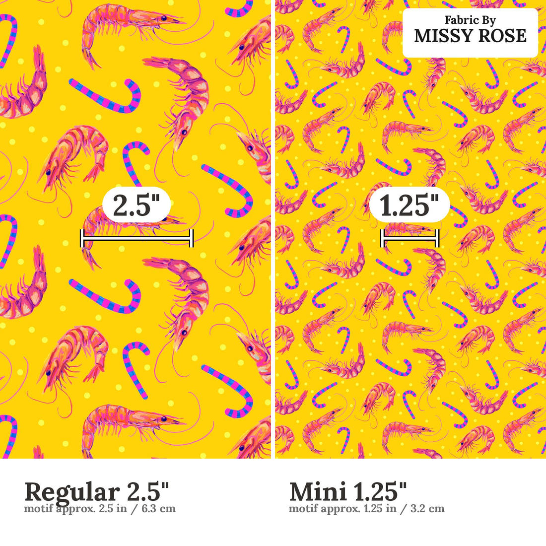 Girl and The Deep Blue Sea 97 Regular 2.5 inch vs Mini 1.25 inch print scale side by side | Fabric by Missy Rose