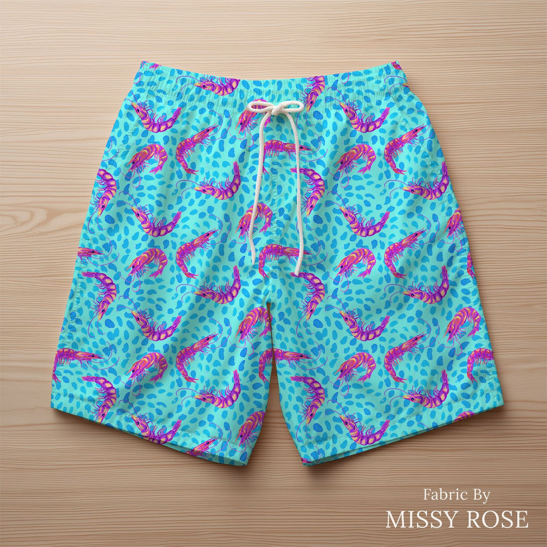 Girl and The Deep Blue Sea 98 sewn into swim shorts - see how the print looks made up | Fabric by Missy Rose