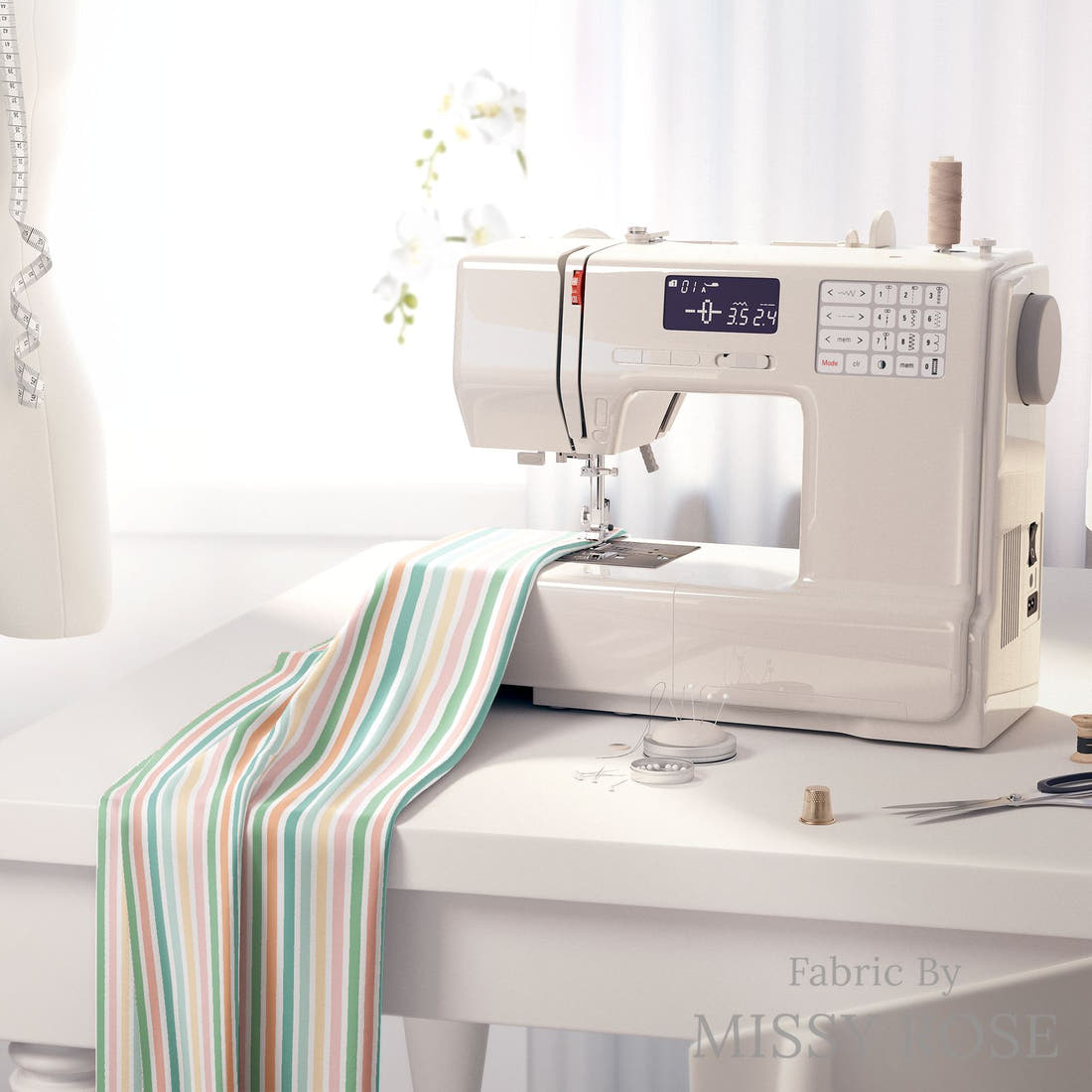 Indy Bloom Fabric April Showers Rainbow 06 fabric on a sewing machine - sew your own | Fabric by Missy Rose