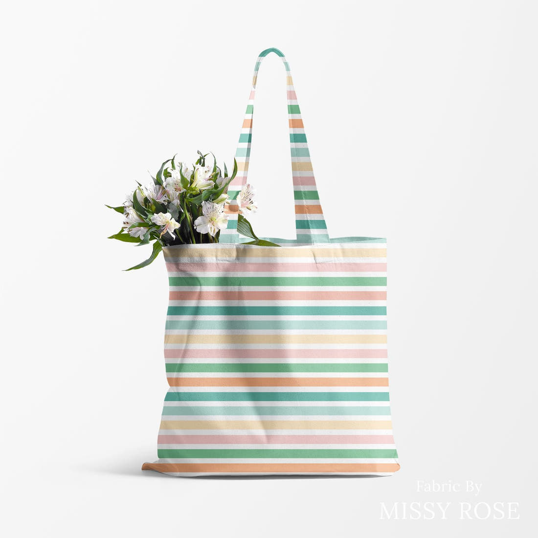 Indy Bloom Fabric April Showers Rainbow 06 made up as a tote bag - custom printed fabric | Fabric by Missy Rose