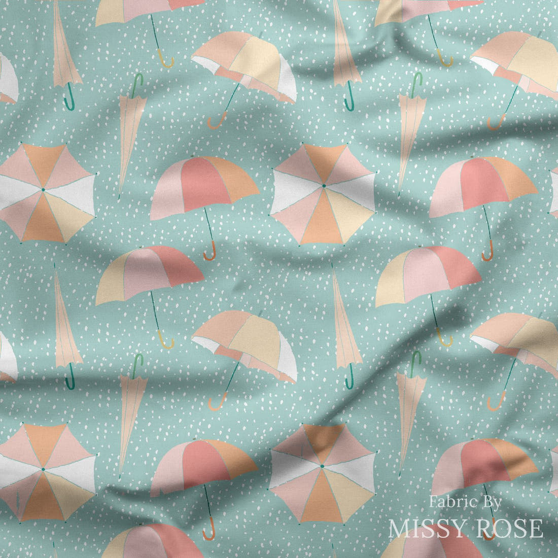 Indy Bloom Fabric April Showers Umbrella Rain 08 draped fabric mockup - custom printed fabric by the metre | Fabric by Missy Rose