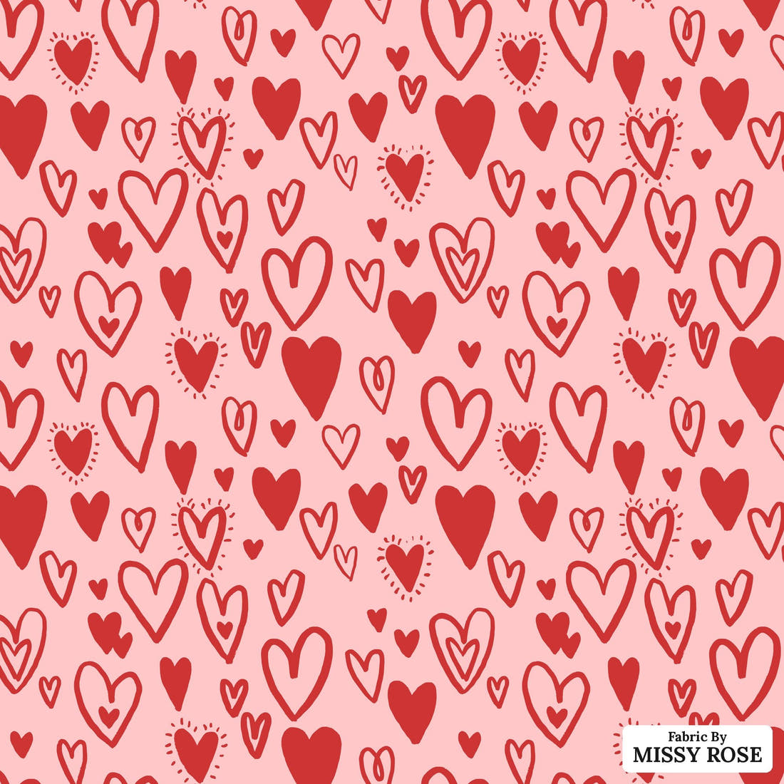 Indy Bloom Fabric Bee My Valentine Bursting Hearts in Valentines Pink 10 flat view of the printed design | Fabric by Missy Rose