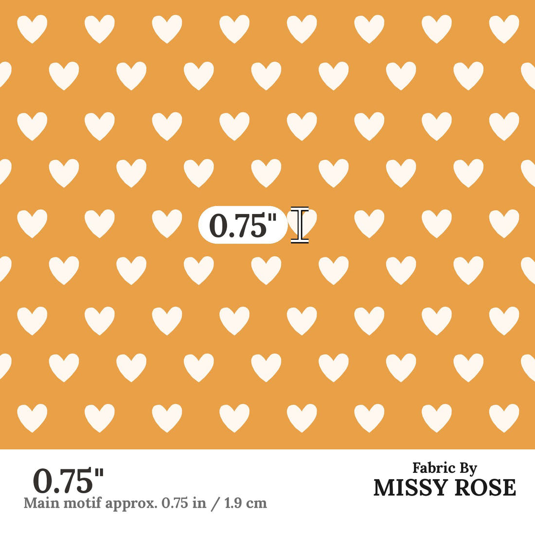 Indy Bloom Fabric Bee My Valentine Dotted Hearts in Golden 16 0.75 inch print scale guide | Fabric by Missy Rose