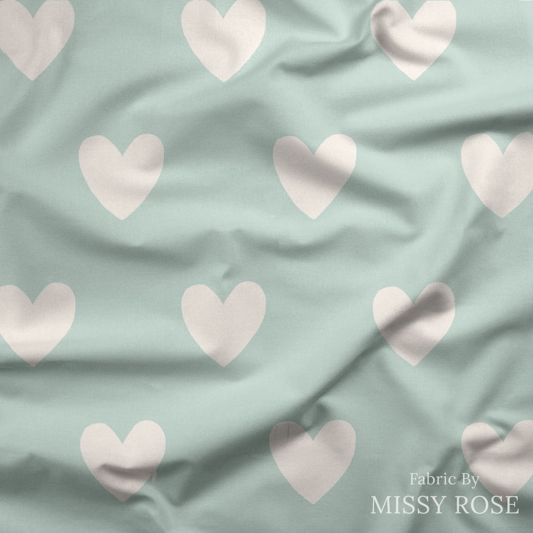 Indy Bloom Fabric Bee My Valentine Dotted Hearts in Mint 18 draped fabric mockup - custom printed fabric by the metre | Fabric by Missy Rose