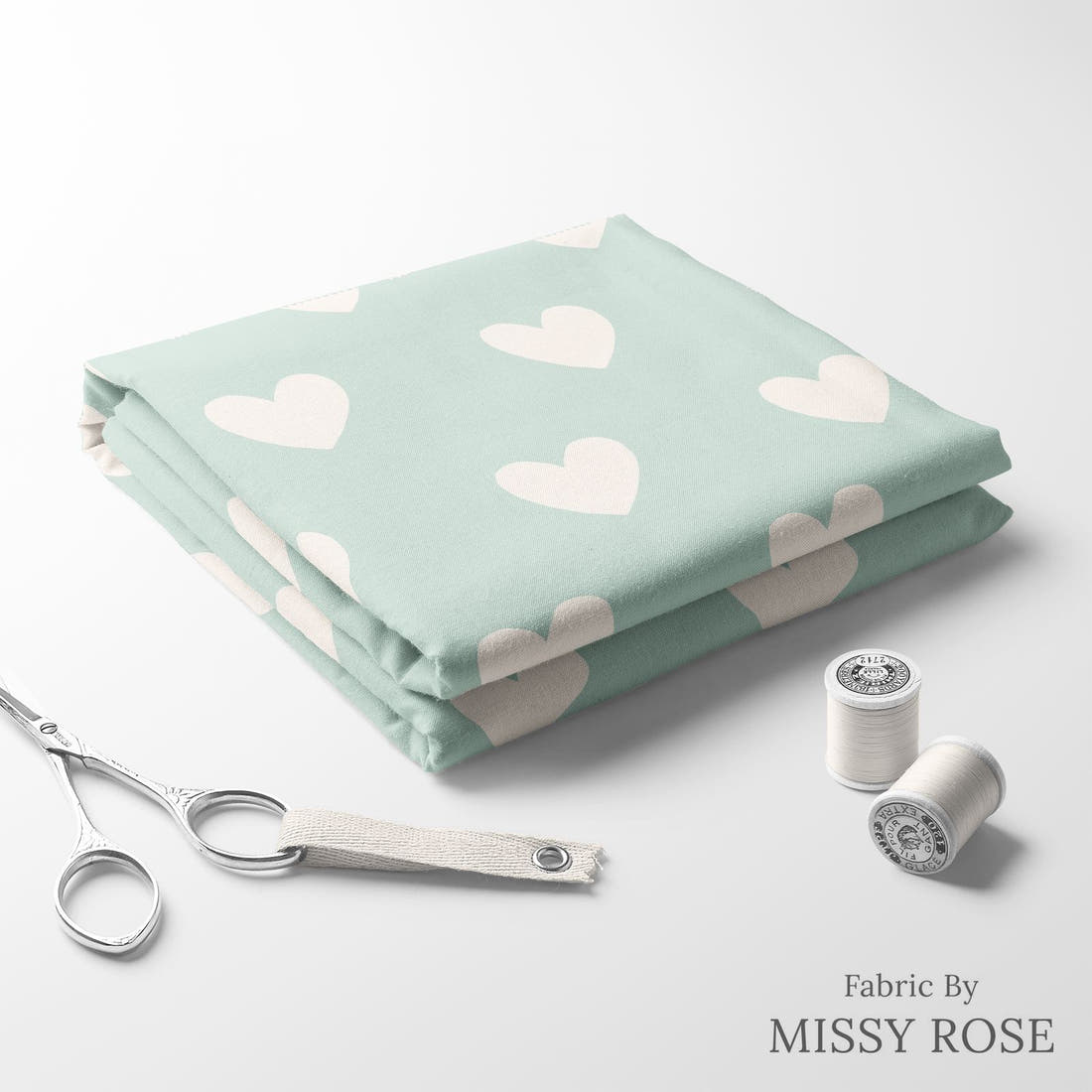 Indy Bloom Fabric Bee My Valentine Dotted Hearts in Mint 18 folded fabric stack with matching thread - pre-order fabric Australia | Fabric by Missy Rose