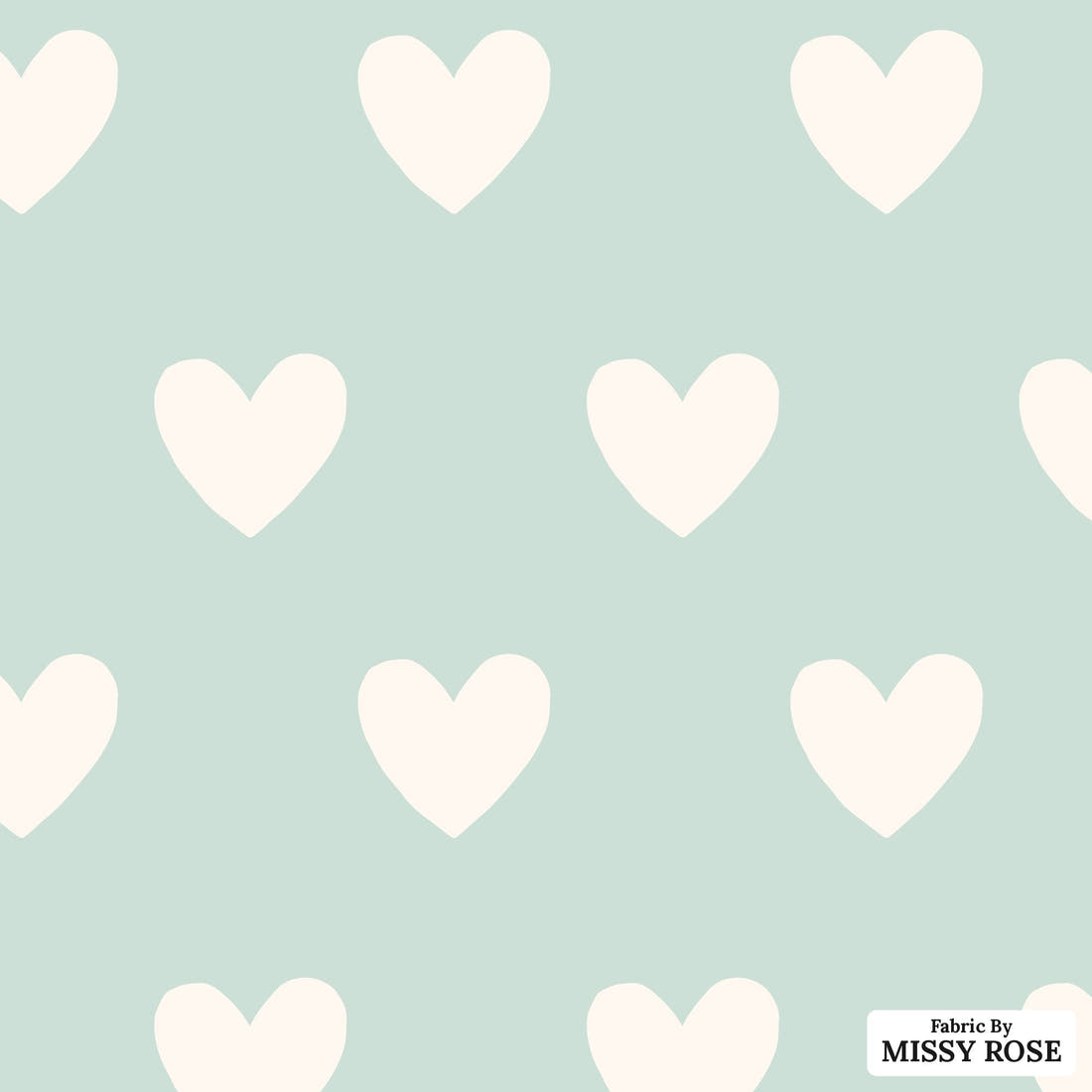 Indy Bloom Fabric Bee My Valentine Dotted Hearts in Mint 18 flat view of the printed design | Fabric by Missy Rose