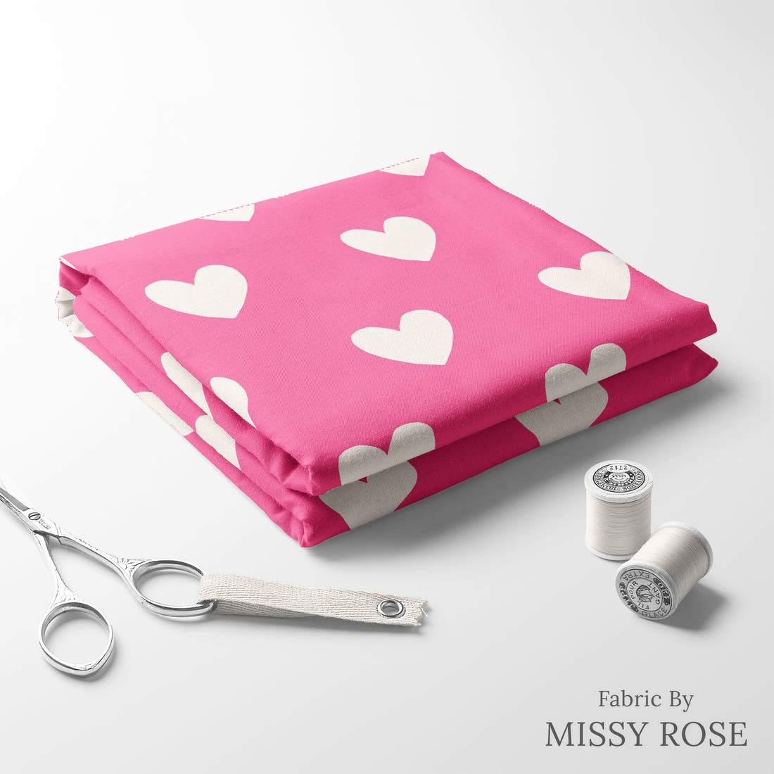 Indy Bloom Fabric Bee My Valentine Dotted Hearts in Pink 17 folded fabric stack with matching thread - pre-order fabric Australia | Fabric by Missy Rose
