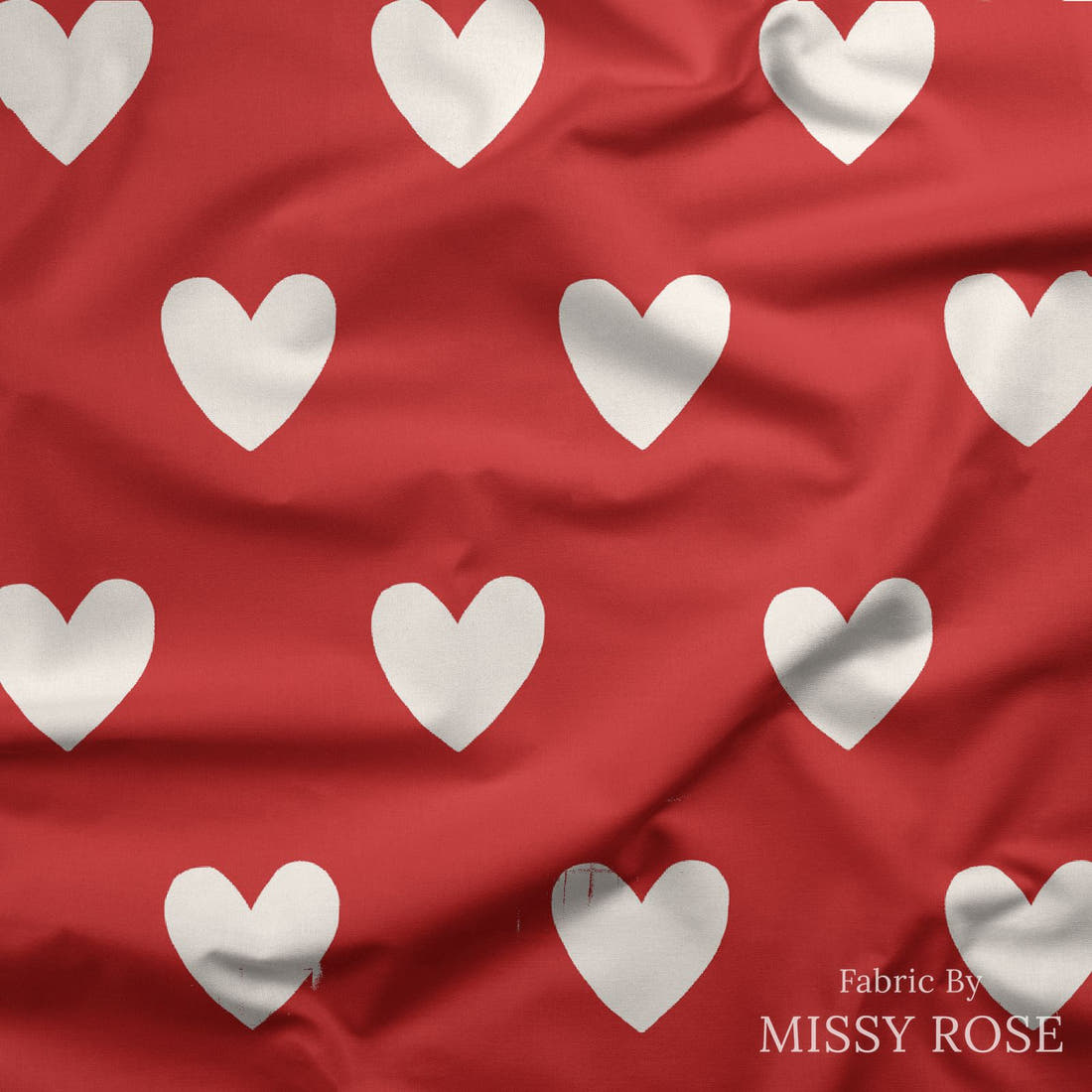 Indy Bloom Fabric Bee My Valentine Dotted Hearts in Red 19 draped fabric mockup - custom printed fabric by the metre | Fabric by Missy Rose
