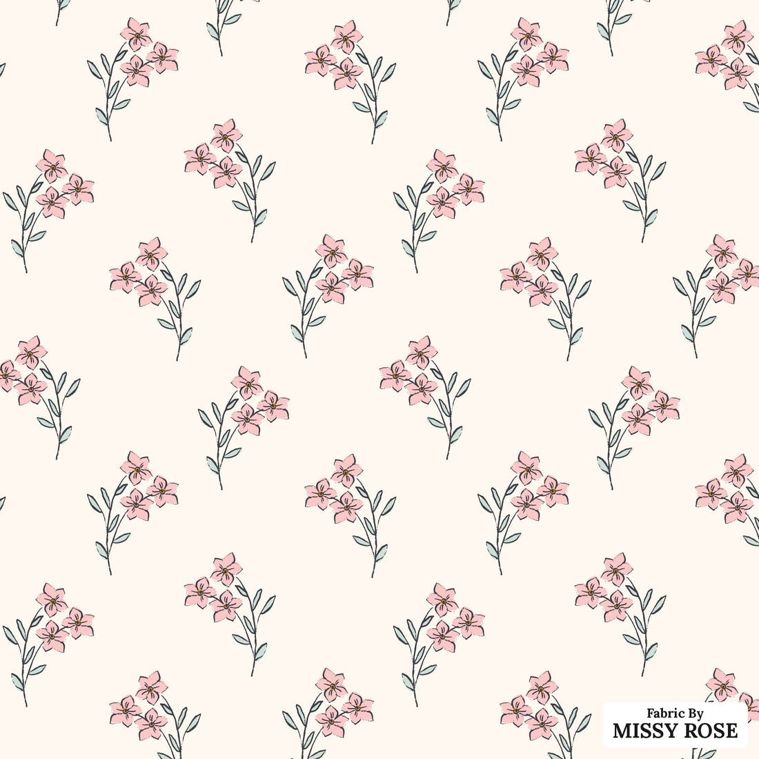 Indy Bloom Fabric Bee My Valentine Forget Me Not In Pink 07 flat view of the printed design | Fabric by Missy Rose