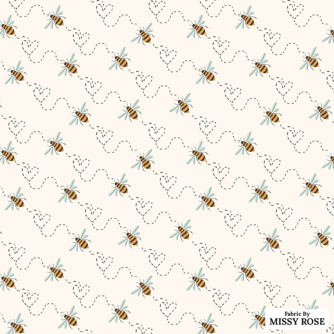Indy Bloom Fabric Bee My Valentine Honey Bee in Cream 12 flat view of the printed design | Fabric by Missy Rose