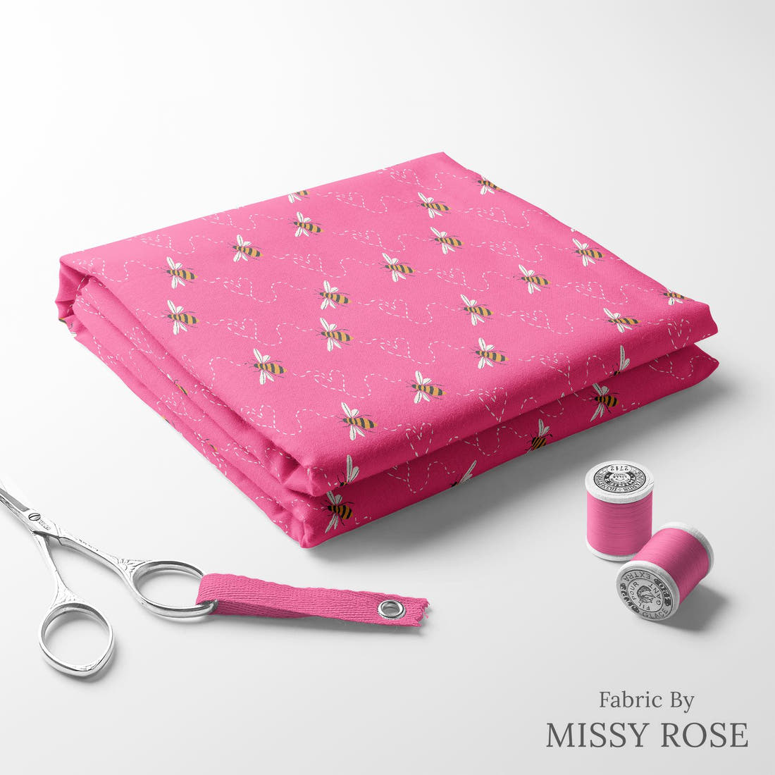Indy Bloom Fabric Bee My Valentine Honey Bee in Pink 13 folded fabric stack with matching thread - pre-order fabric Australia | Fabric by Missy Rose