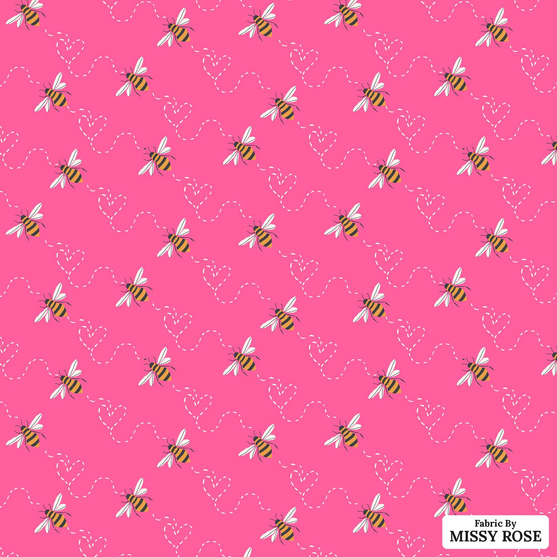 Indy Bloom Fabric Bee My Valentine Honey Bee in Pink 13 flat view of the printed design | Fabric by Missy Rose