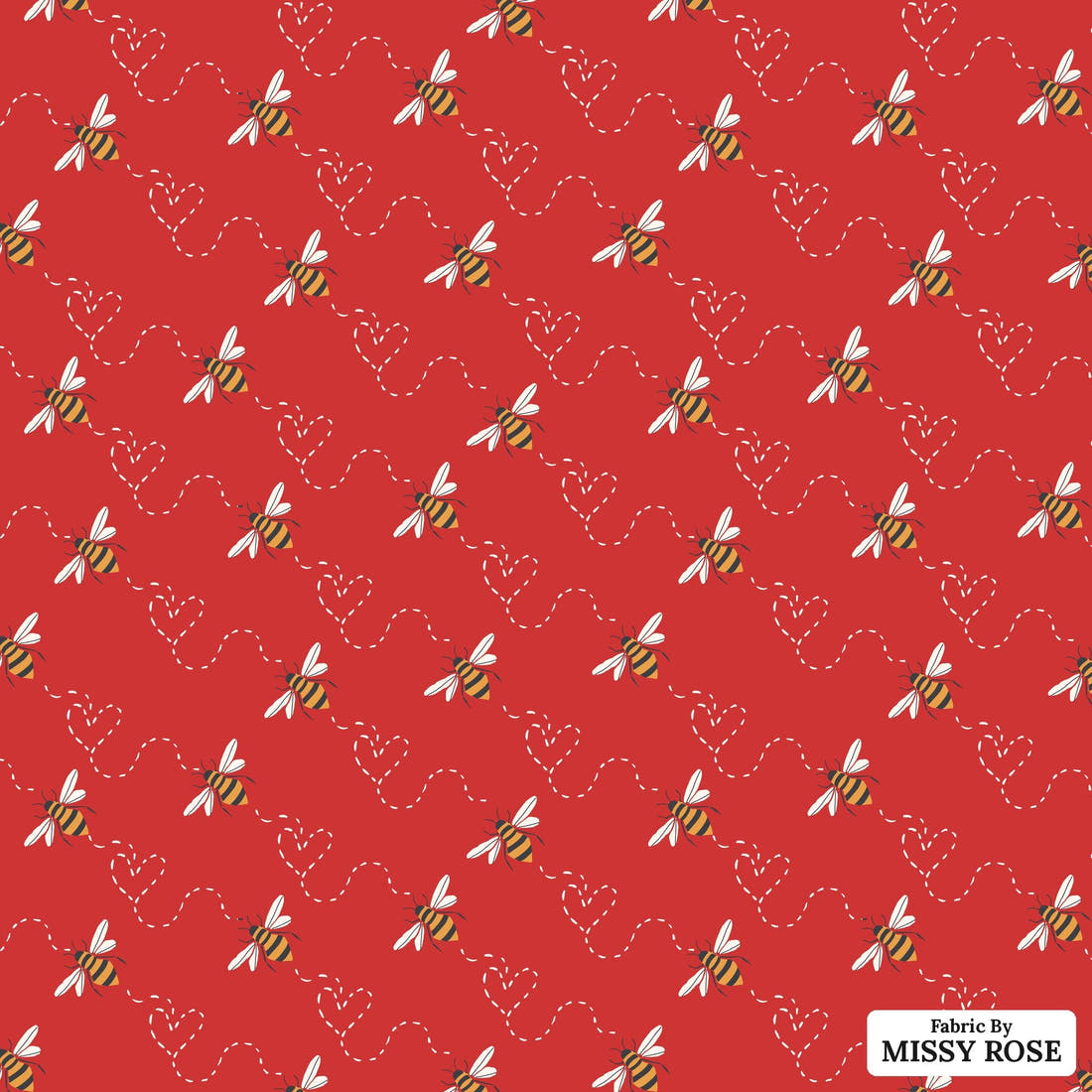 Indy Bloom Fabric Bee My Valentine Honey Bee in Red 15 flat view of the printed design | Fabric by Missy Rose