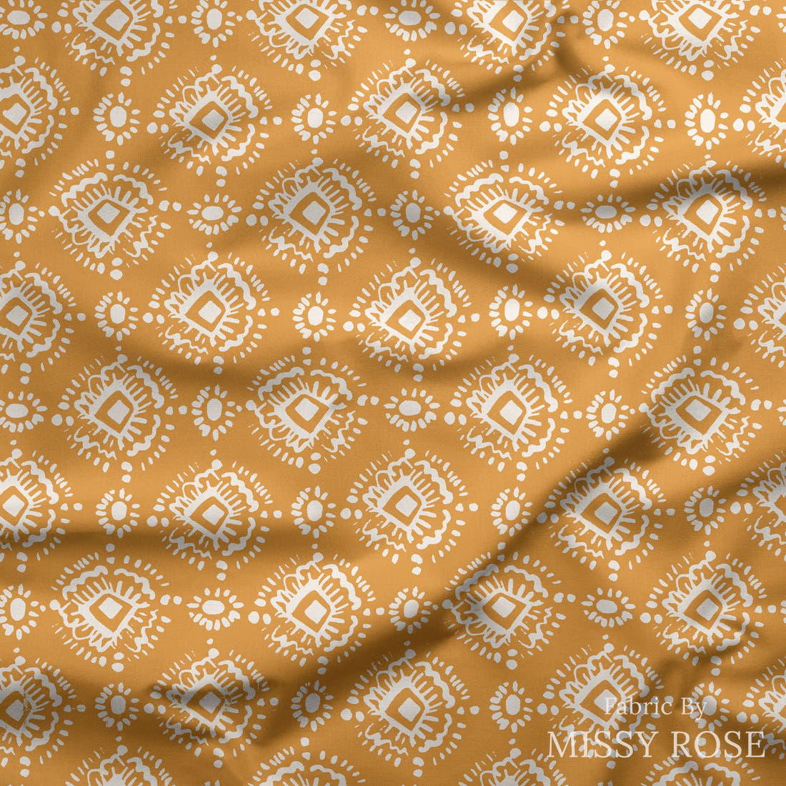 Indy Bloom Fabric Bee My Valentine Ikat In Golden 20 draped fabric mockup - custom printed fabric by the metre | Fabric by Missy Rose