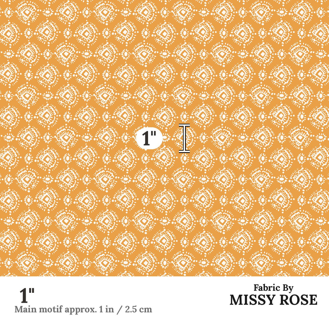 Indy Bloom Fabric Bee My Valentine Ikat In Golden 20 1 inch print scale guide | Fabric by Missy Rose