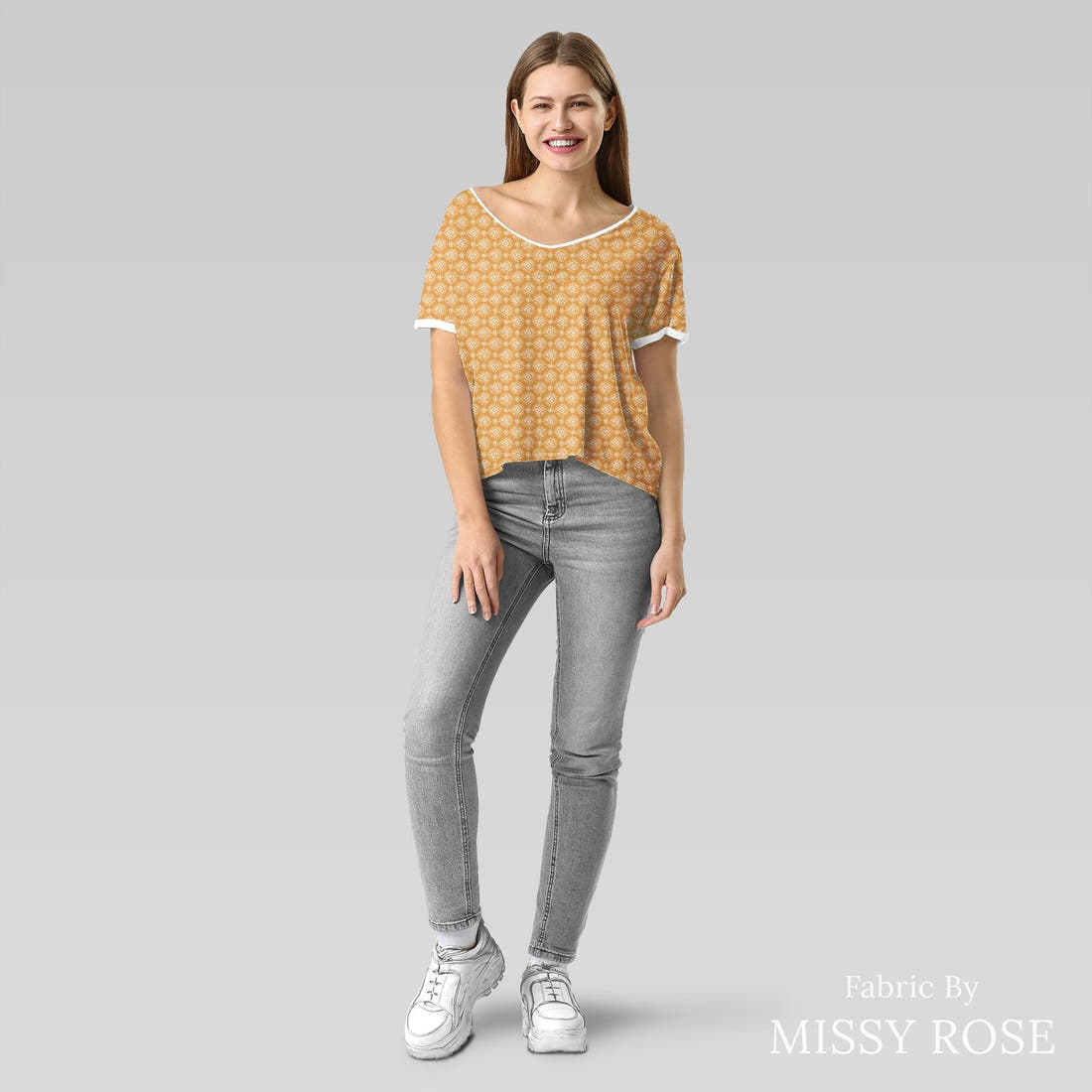 Indy Bloom Fabric Bee My Valentine Ikat In Golden 20 sewn into an everyday tee - custom printed fabric | Fabric by Missy Rose