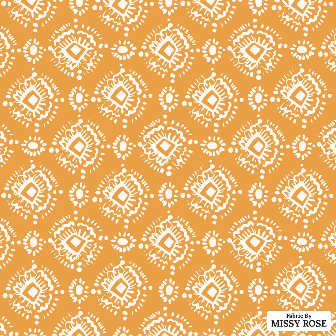 Indy Bloom Fabric Bee My Valentine Ikat In Golden 20 flat view of the printed design | Fabric by Missy Rose